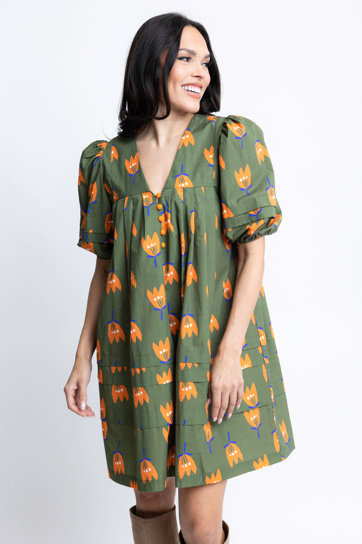 Poplin Poppy Vneck Dress