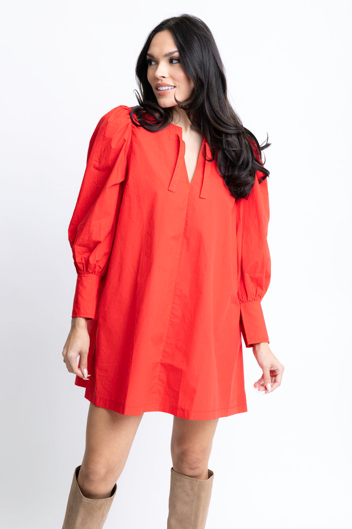 Poplin Vneck Tie Dress