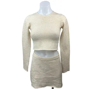 Princess Polly Cream Cropped Crew Neck Long Sleeve Two Piece Skirt Set Size 4