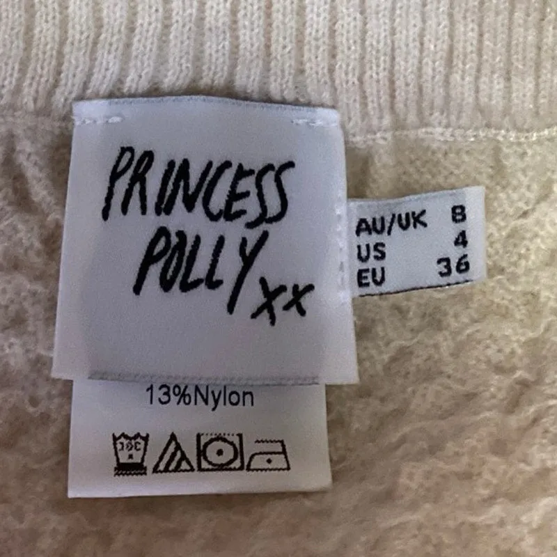 Princess Polly Cream Cropped Crew Neck Long Sleeve Two Piece Skirt Set Size 4