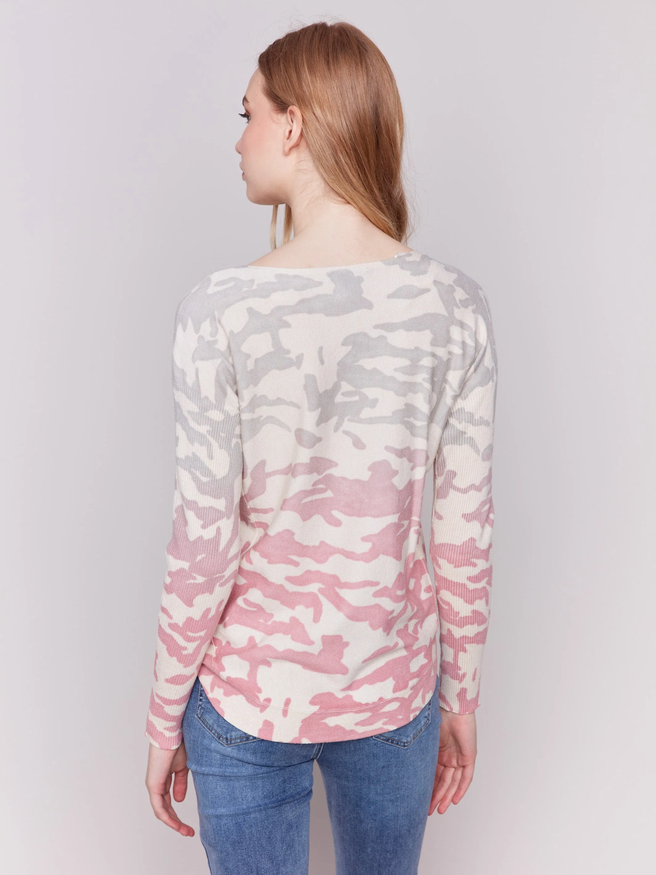 Printed Plush Knit Sweater - Grey