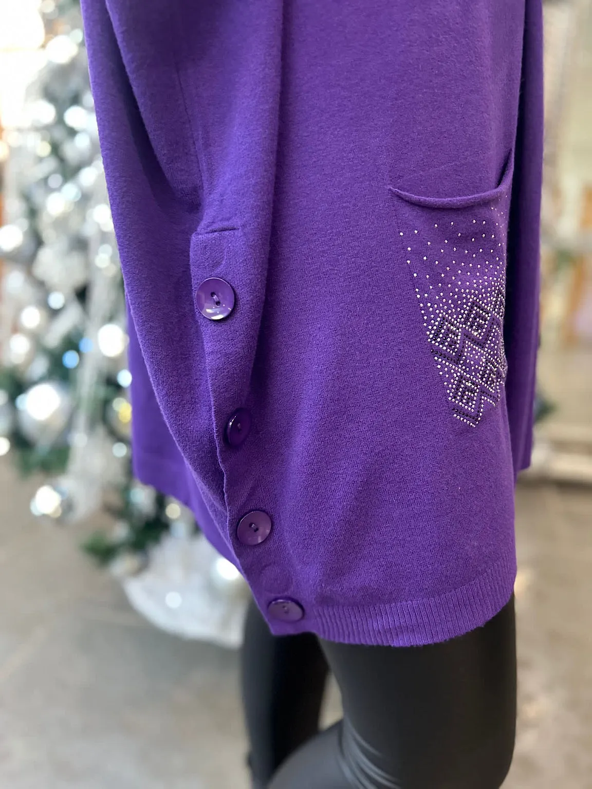 Purple Diamante Aztec Pocket Top Ashley