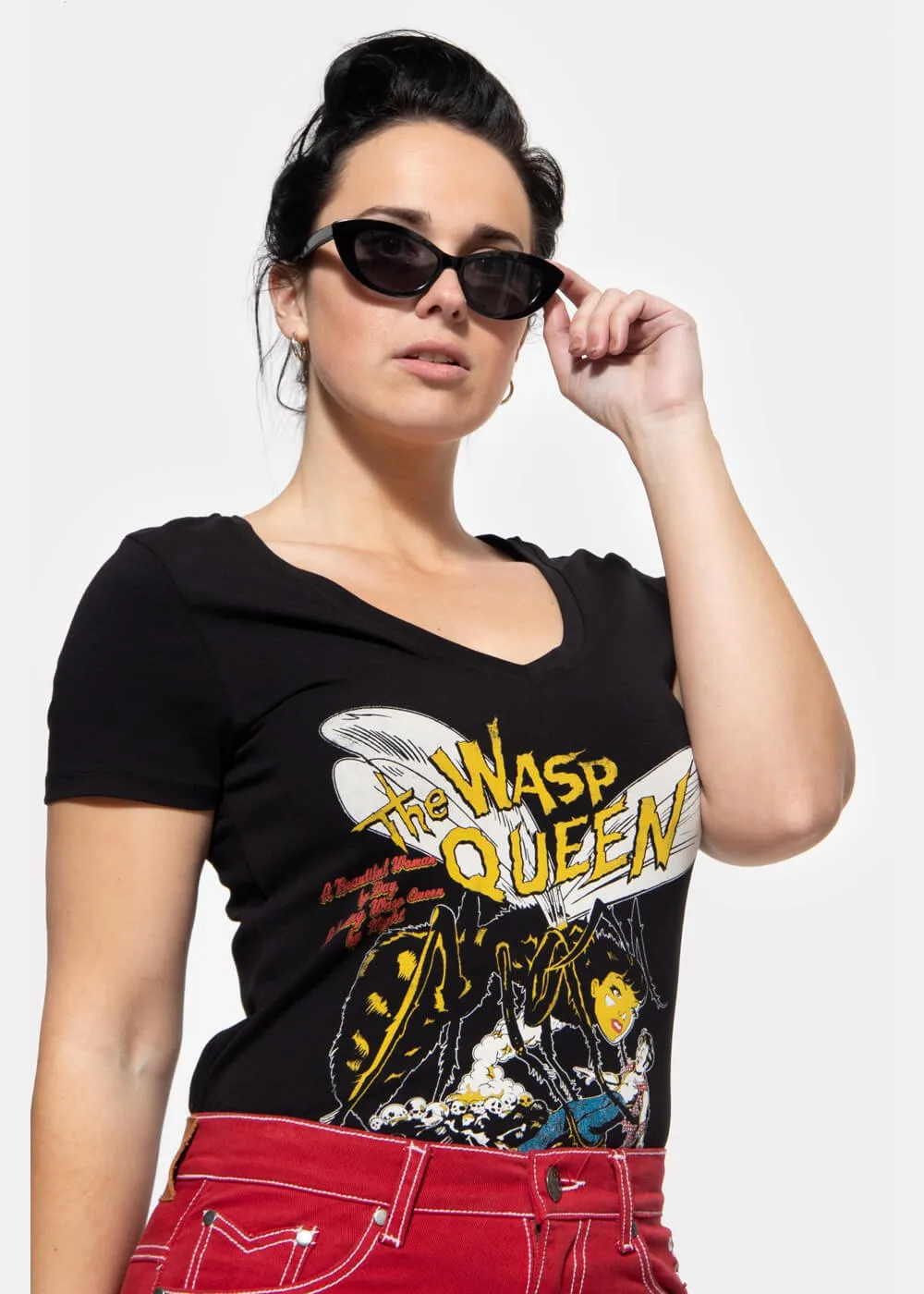 Queen Kerosin Wasp Queen 50's Girlie T-Shirt Black