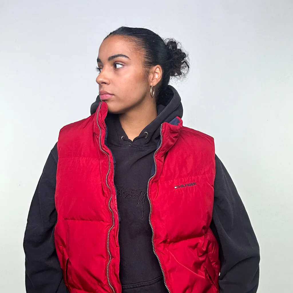 Red 90s Tommy Hilfiger Puffer Jacket Coat Gilet (L)