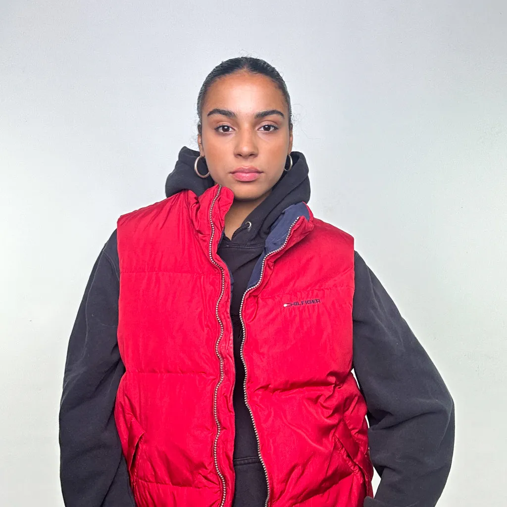 Red 90s Tommy Hilfiger Puffer Jacket Coat Gilet (L)