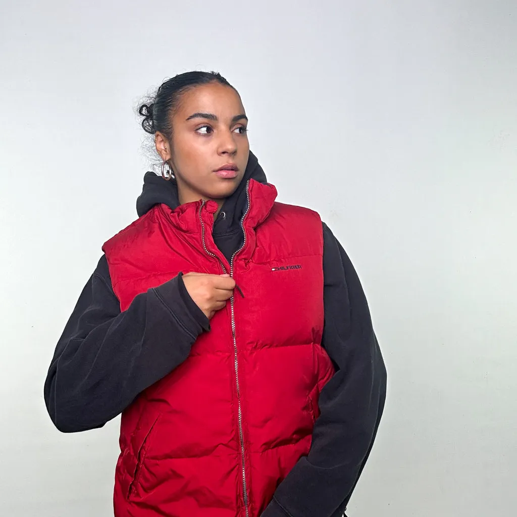 Red 90s Tommy Hilfiger Puffer Jacket Coat Gilet (L)