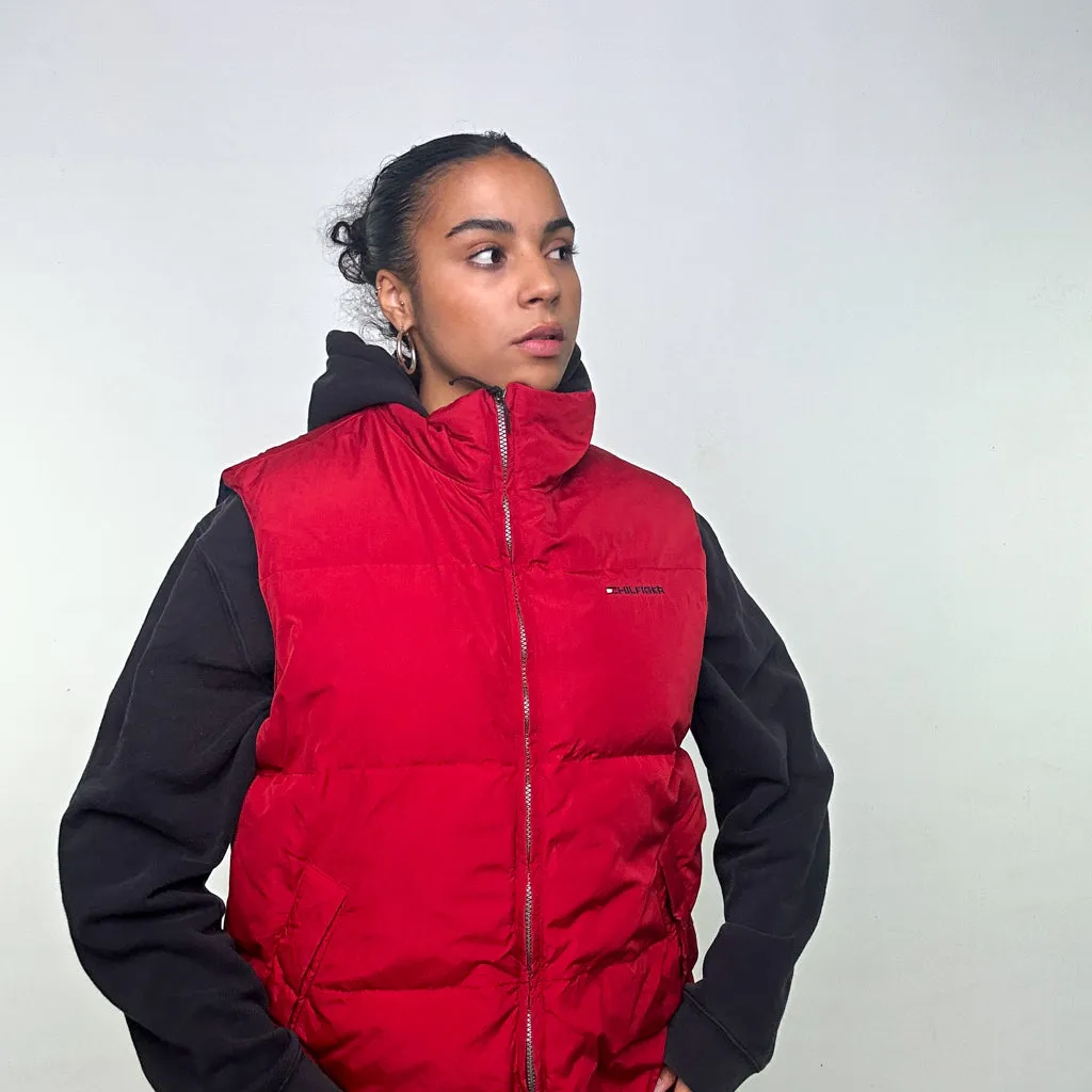 Red 90s Tommy Hilfiger Puffer Jacket Coat Gilet (L)