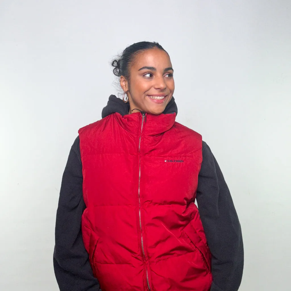 Red 90s Tommy Hilfiger Puffer Jacket Coat Gilet (L)