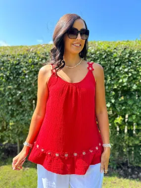 Red Bubble Cotton Floral Strap Vest Top Billie