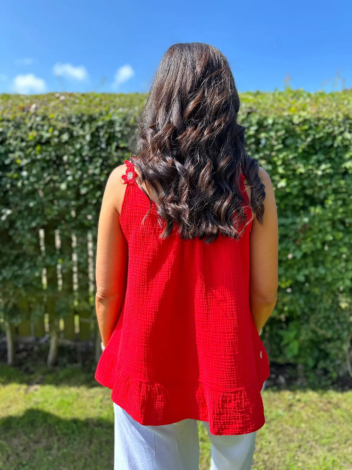 Red Bubble Cotton Floral Strap Vest Top Billie