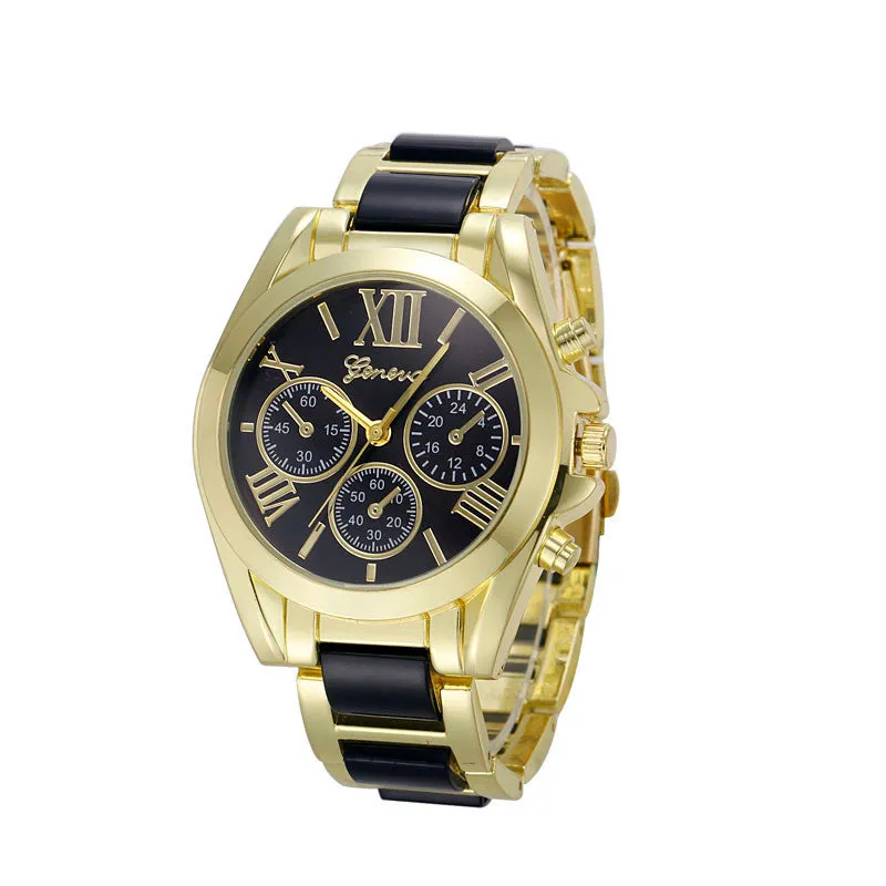 Relojes Geneva Women Watch Quartz Clock mujer dress relogio Roman Numeral Gold Plated Metal/Nylon Link Hour