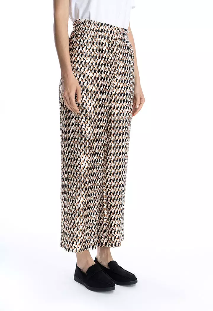 Rhombus Printed Pleated Straight Leg Trouser