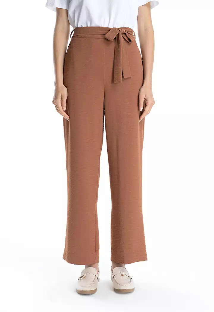 Ribbon Belt Hi-Rise Straight Leg Trouser