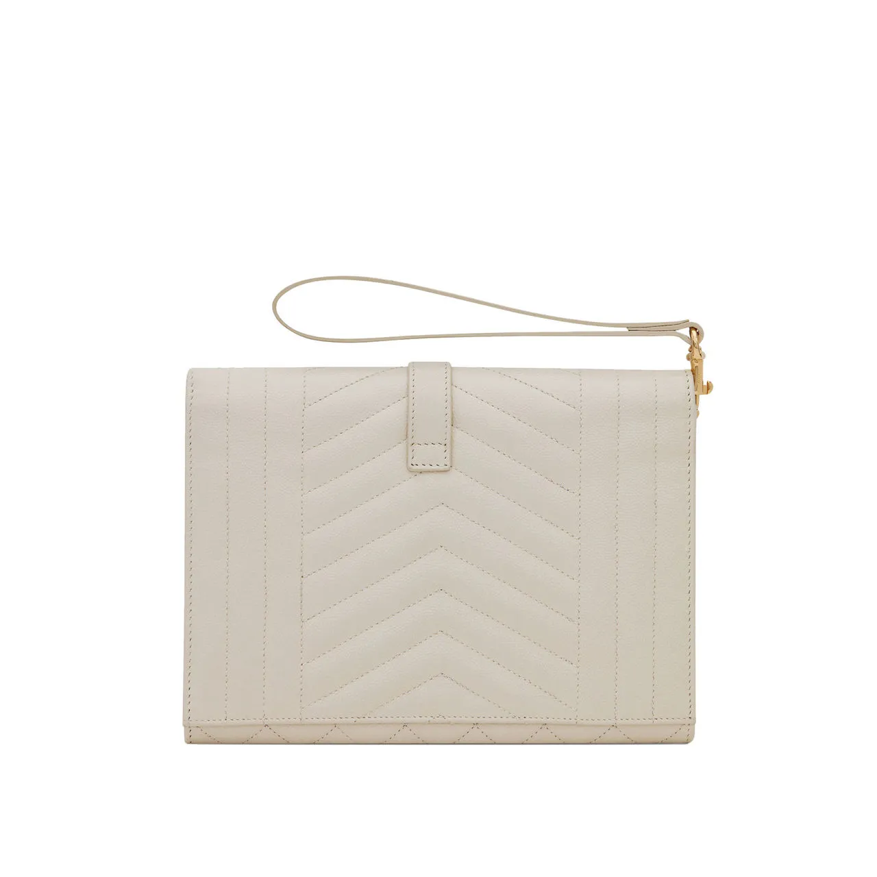 SAINT LAURENT Monogram Matelassé Leather Clutch - CREMA SOFT