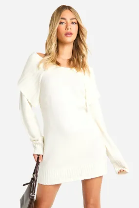 Soft Knit Oversized Collar Off The Shoulder Sweater Dress