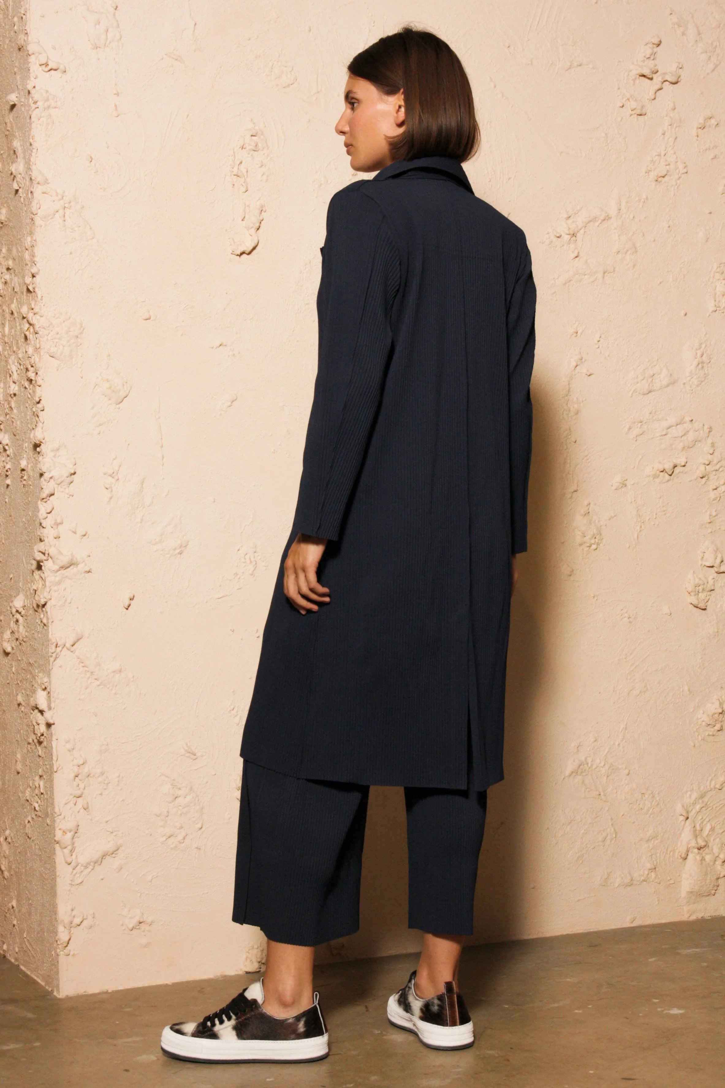 Soft Pleated Coat Navy