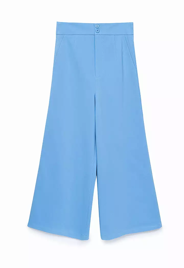 Solid Wide Leg Trouser With Button Waistband