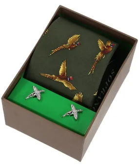 Soprano Pheasant Tie and Cufflinks Gift Set