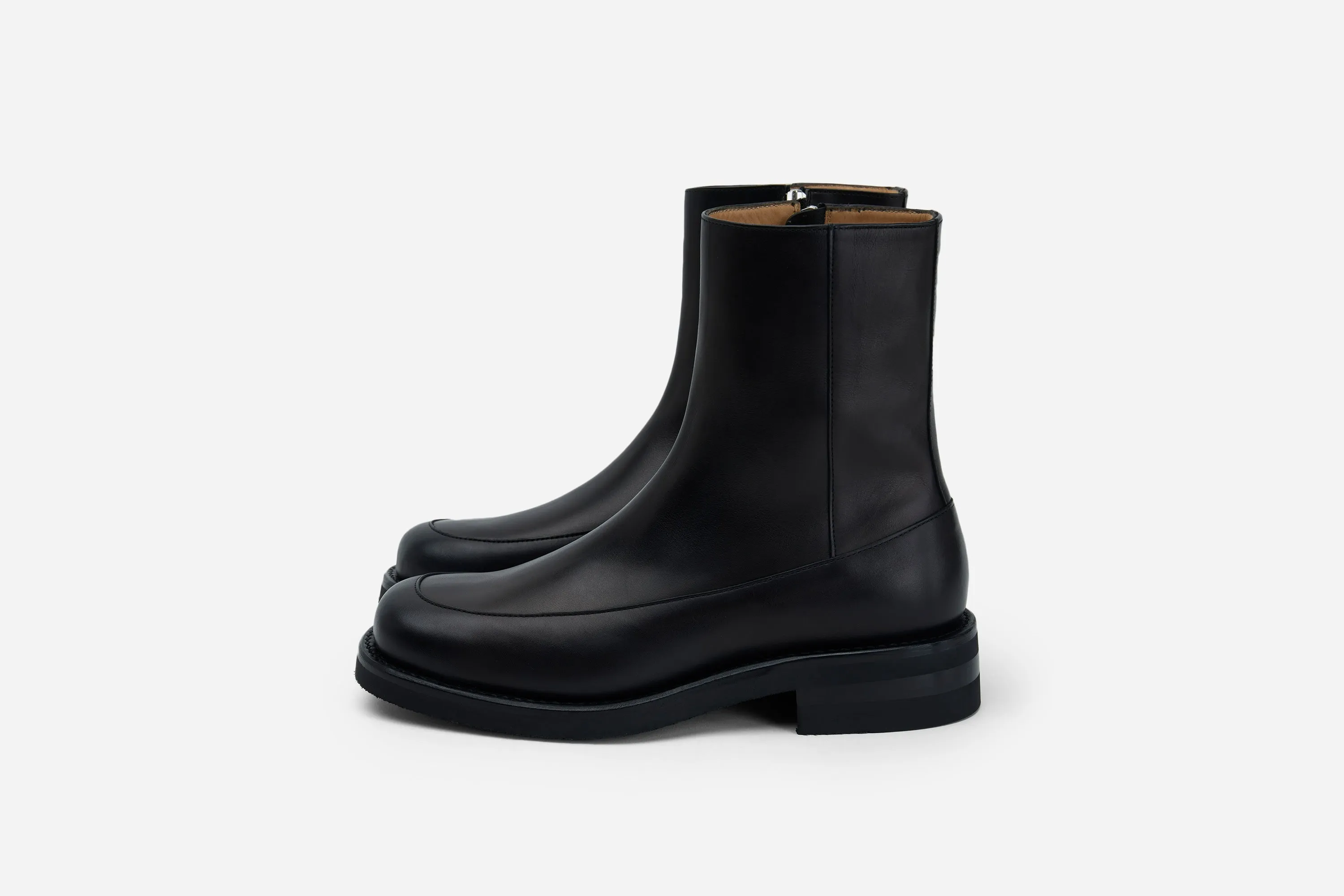 Square Toe Side Zip Boot ~ Black Calf Leather