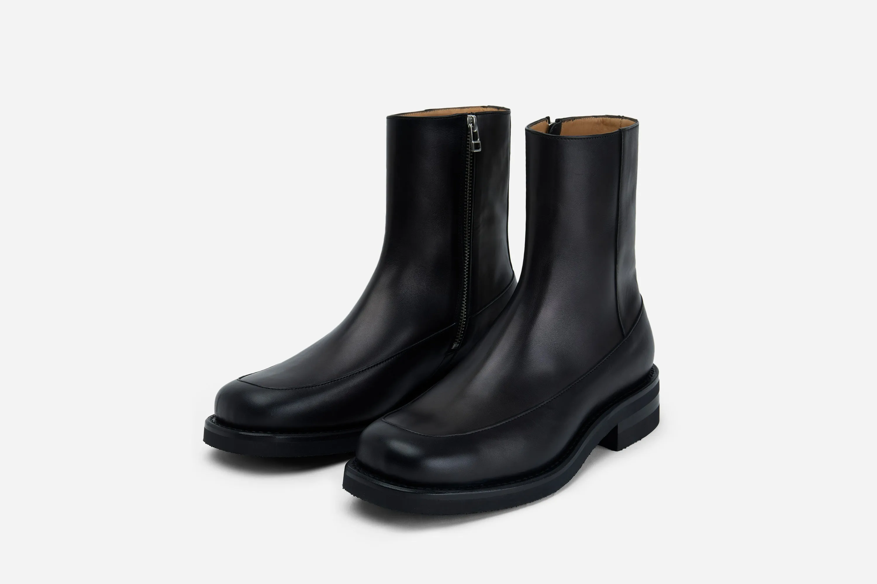 Square Toe Side Zip Boot ~ Black Calf Leather