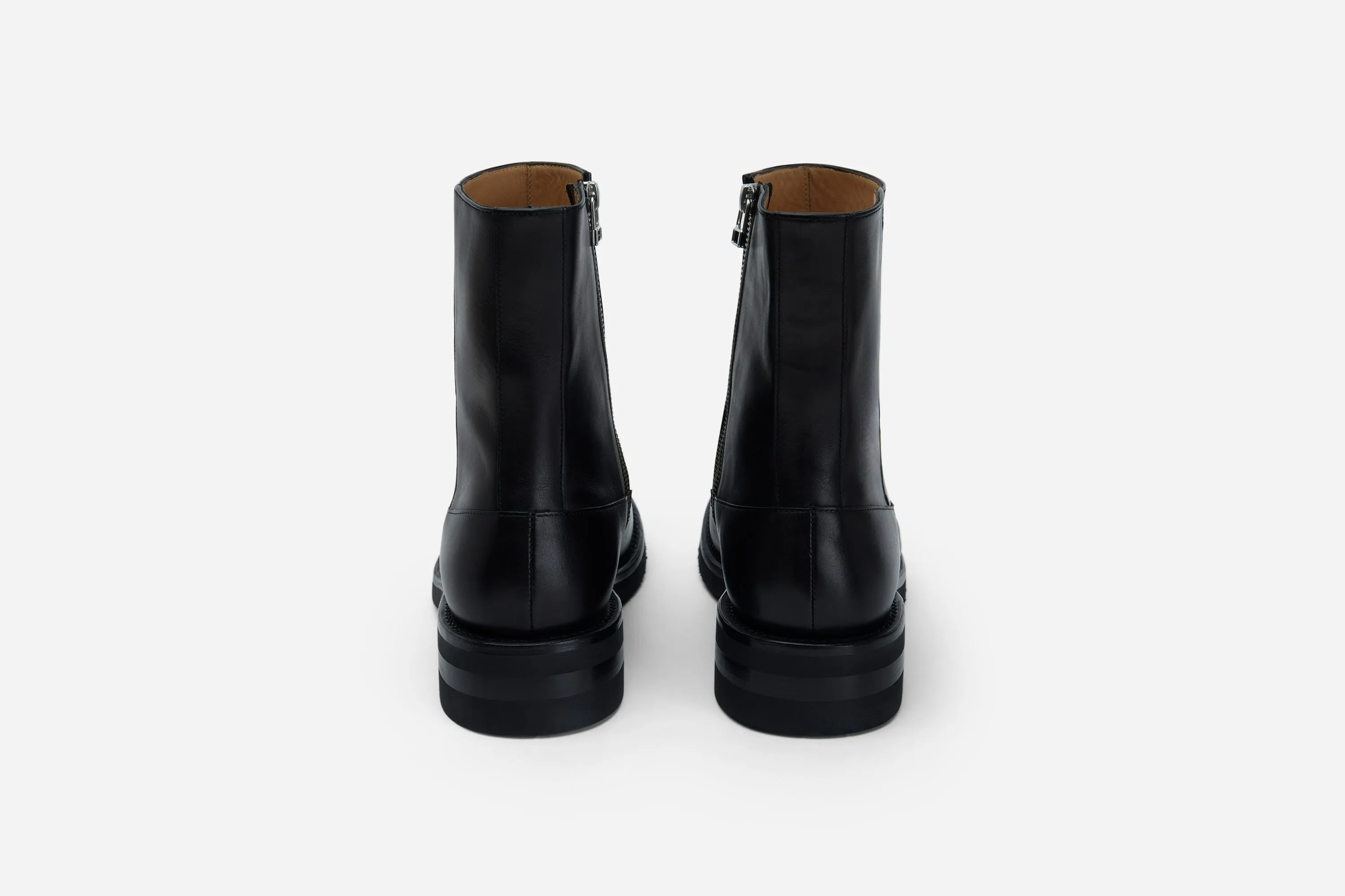 Square Toe Side Zip Boot ~ Black Calf Leather