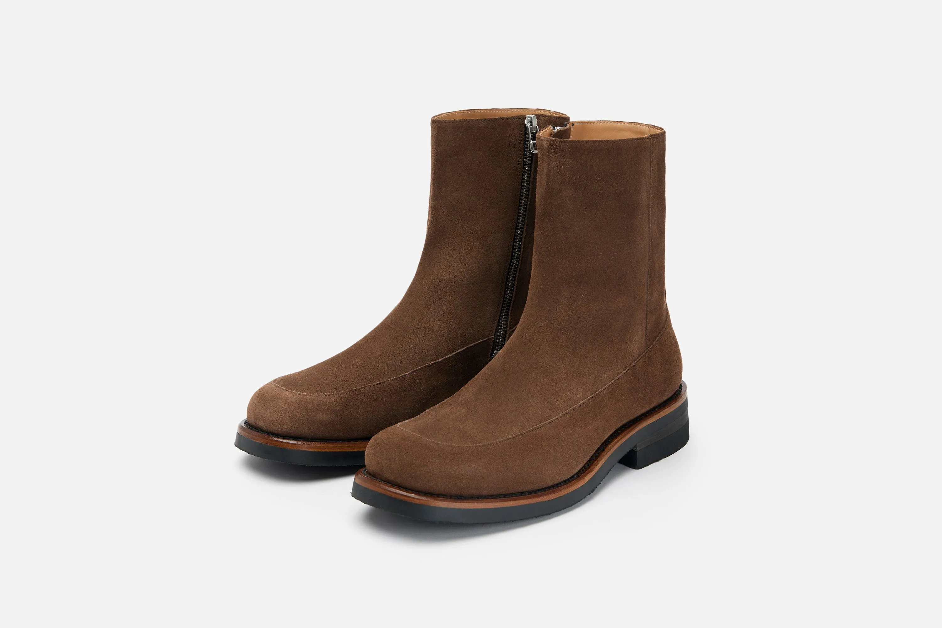 Square Toe Side Zip Boot ~ Mushroom Suede