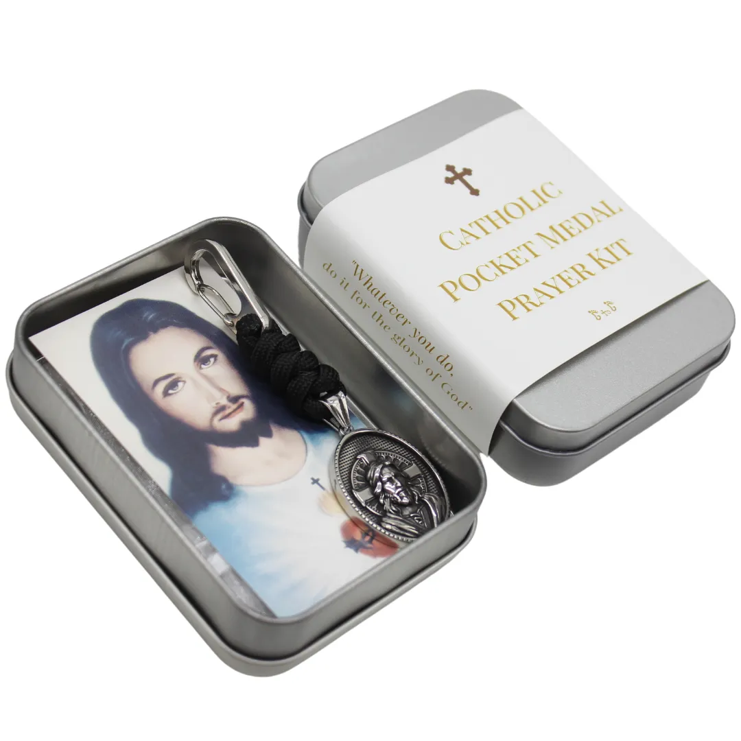 Stainless Steel Catholic Pocket Medal Prayer Kit