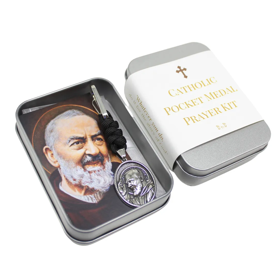 Stainless Steel Catholic Pocket Medal Prayer Kit