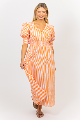 Stripe Poplin Vneck Dress