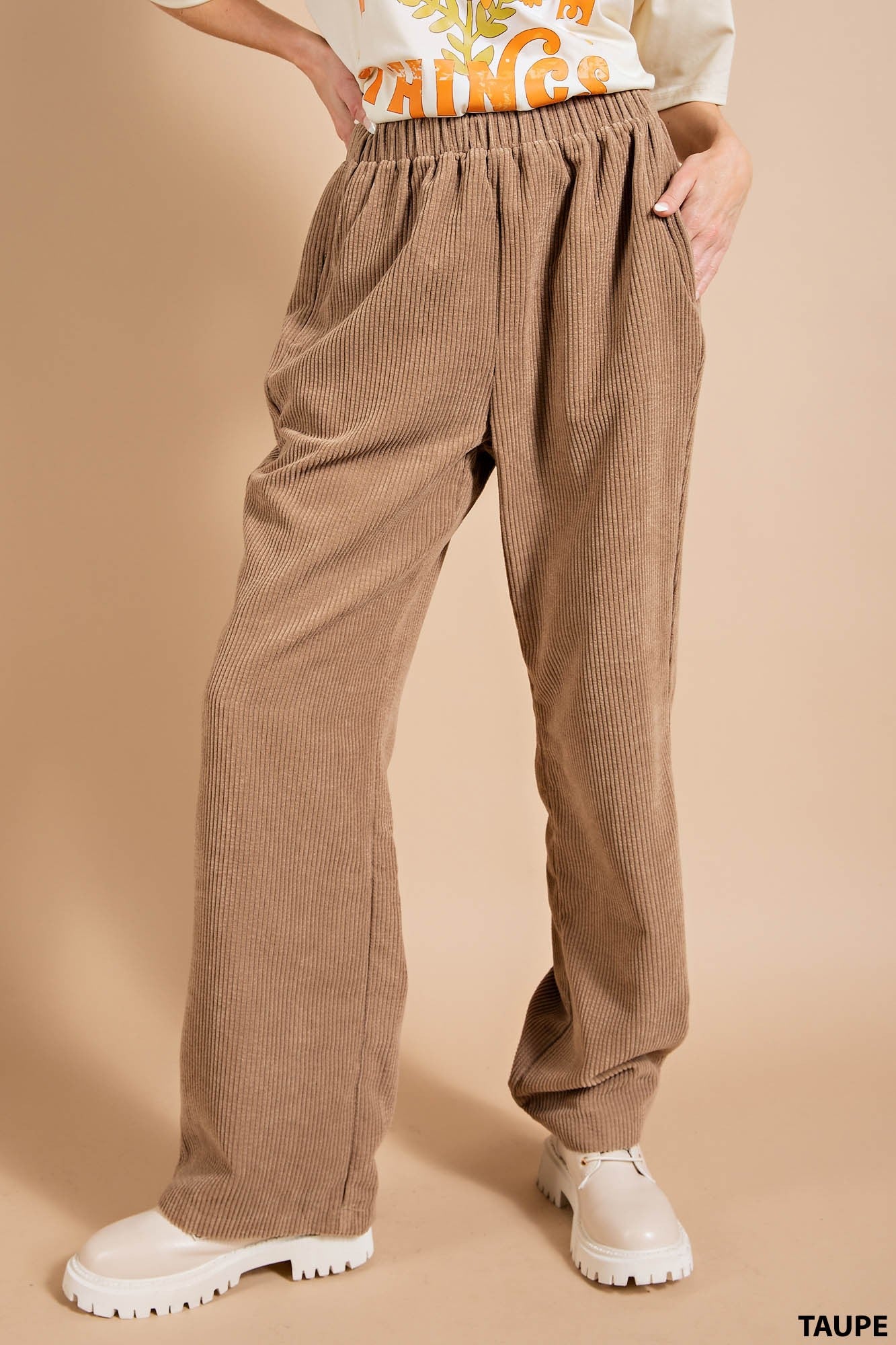 The Angeline Corduroy Pants in Taupe