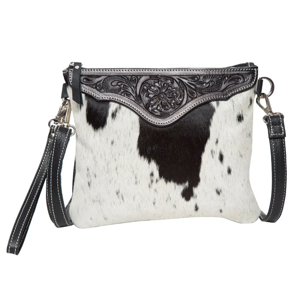 The Design Edge Costa Rica Black and White Cowhide Clutch