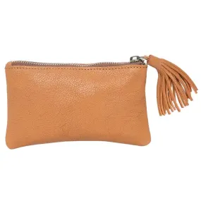 The Design Edge Grain York Leather Small Tassel Cowhide Clutch - Tan - 71015