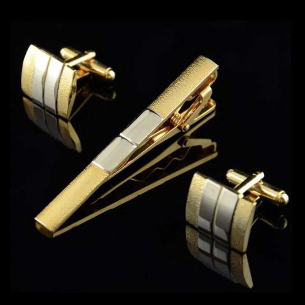 Tie Clips Simple Party Gift For Men Men Gold Color Metal Necktie Tie Bar Clasp Clip Cufflinks Sets SM6