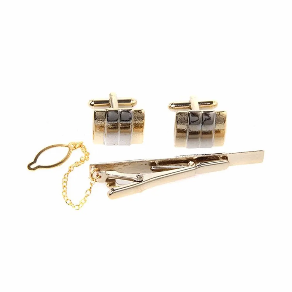 Tie Clips Simple Party Gift For Men Men Gold Color Metal Necktie Tie Bar Clasp Clip Cufflinks Sets SM6