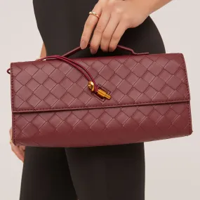 Tori Woven Detail Rectangle Shaped Clutch Bag In Burgundy Faux Leather