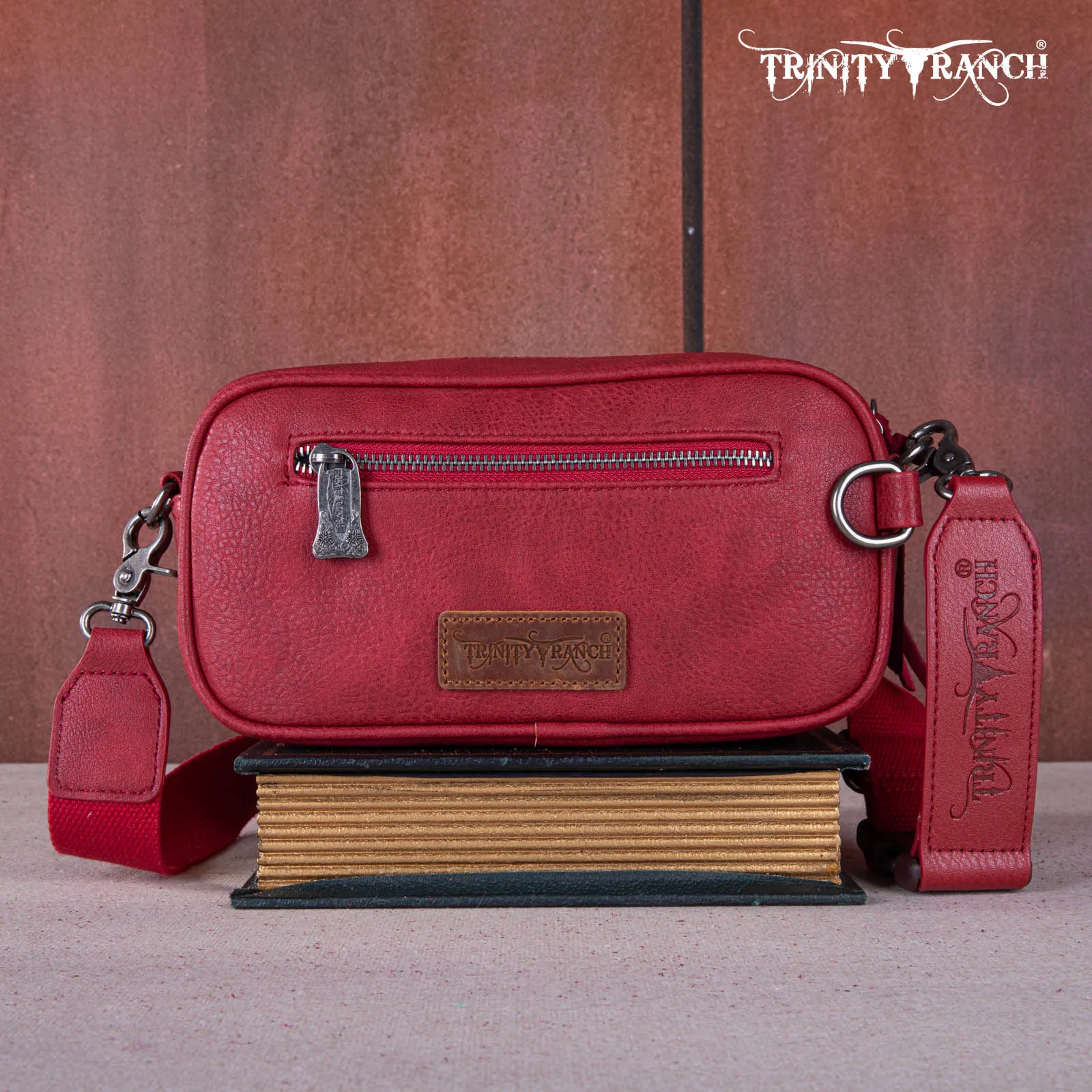 TR165-197  Trinity Ranch Genuine Hair-On Cowhide Triple Zippered Pocket Fringe Belt Bag