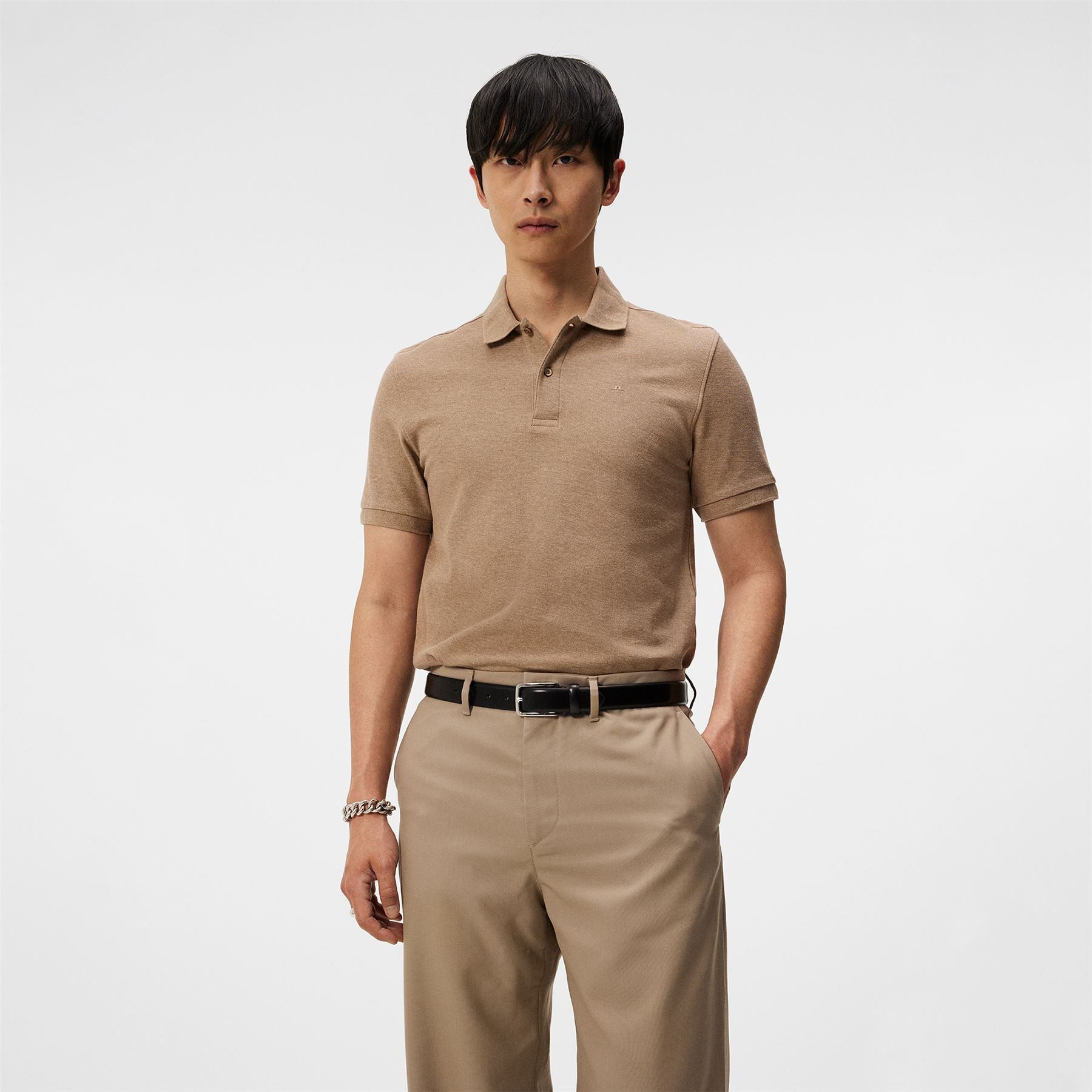 Troy Slim Fit Cotton Pique Polo Batik Khaki Grey Melange - SS24