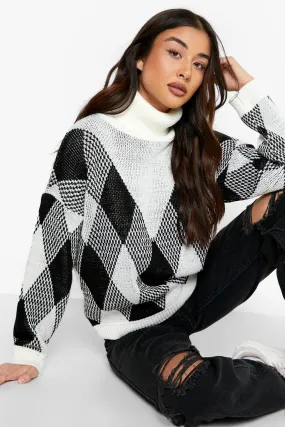 Turtleneck Diamond Flannel Sweater