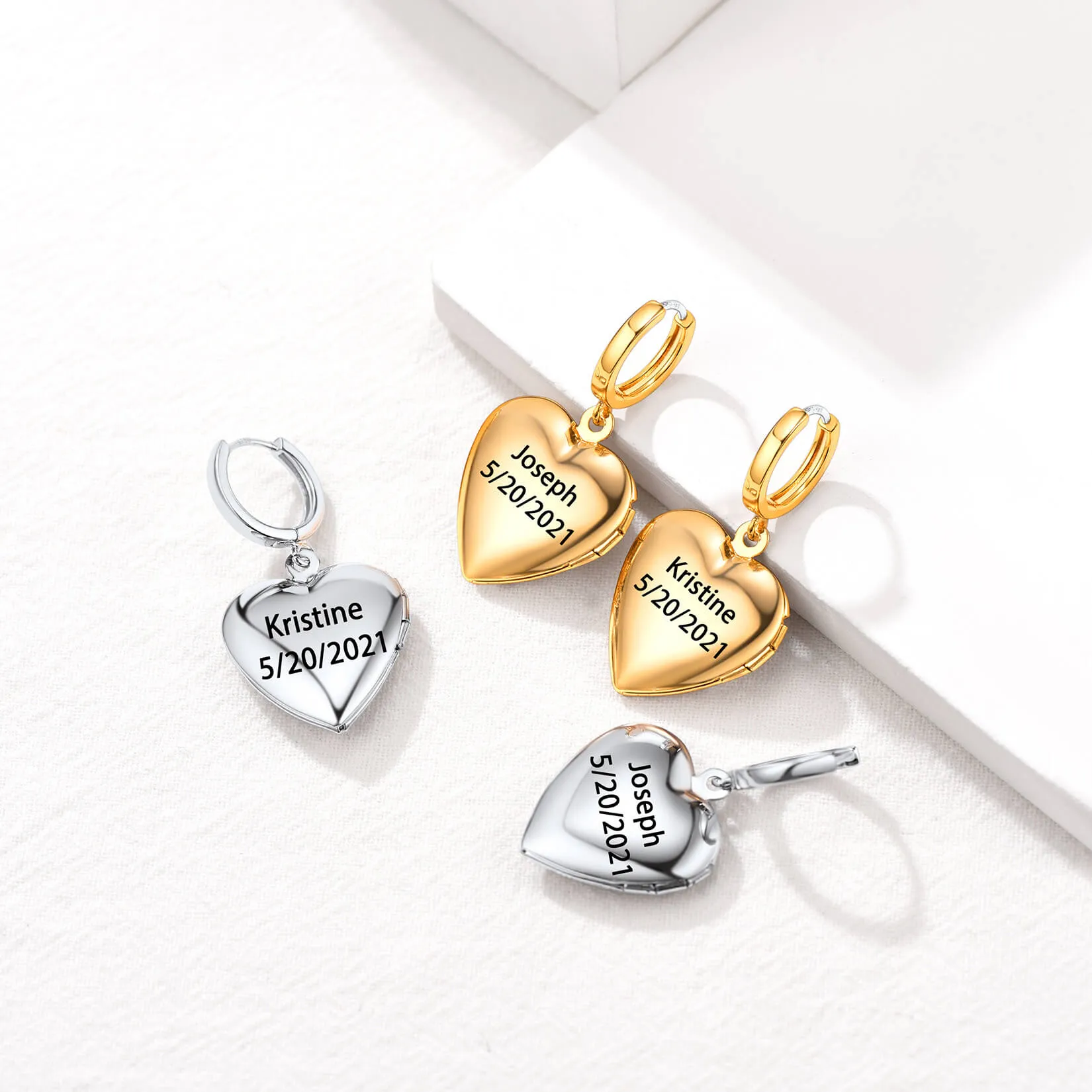 U7 Jewelry Engraved Rose Heart Photo Locket Earrings