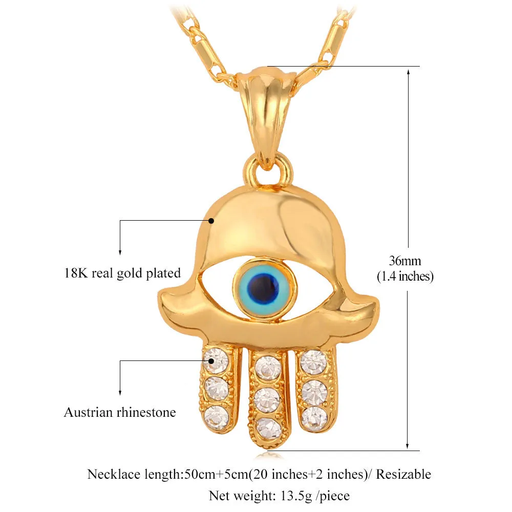 U7 Jewelry Hamsa Hand Evil Eye Pendant Necklace