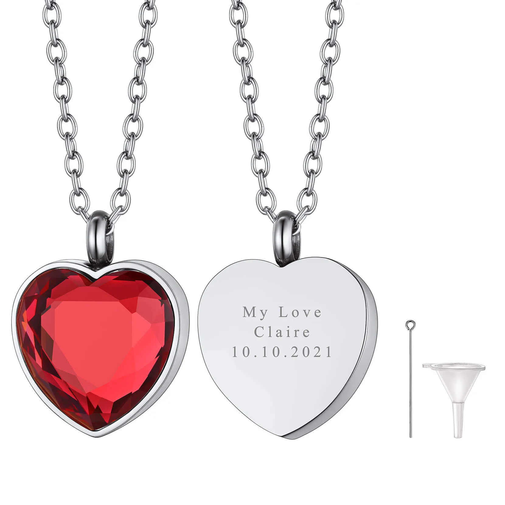 U7 Jewelry Personalized Birthstone Heart Cremation Necklace For Ashes Urn Pendant with Chain Memorial Jewelry