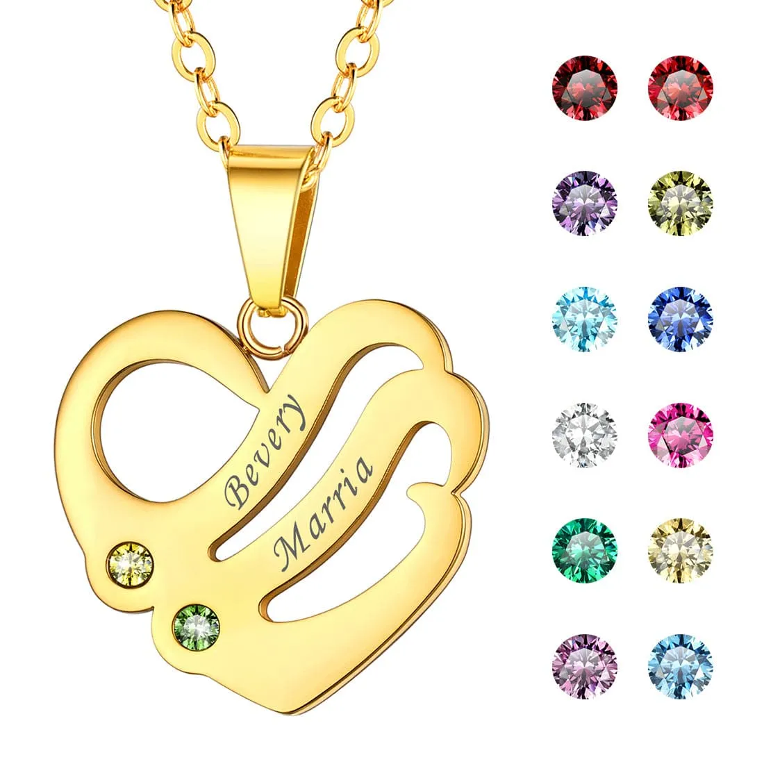 U7 Jewelry Personalized Engrave Name Necklace Heart Shape Pendant Necklace with Birthstone