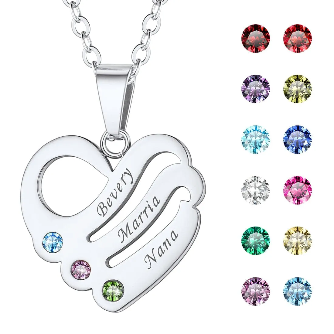 U7 Jewelry Personalized Engrave Name Necklace Heart Shape Pendant Necklace with Birthstone