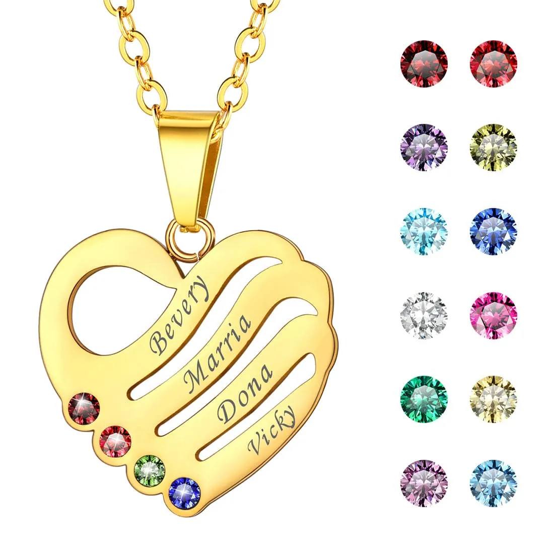 U7 Jewelry Personalized Engrave Name Necklace Heart Shape Pendant Necklace with Birthstone