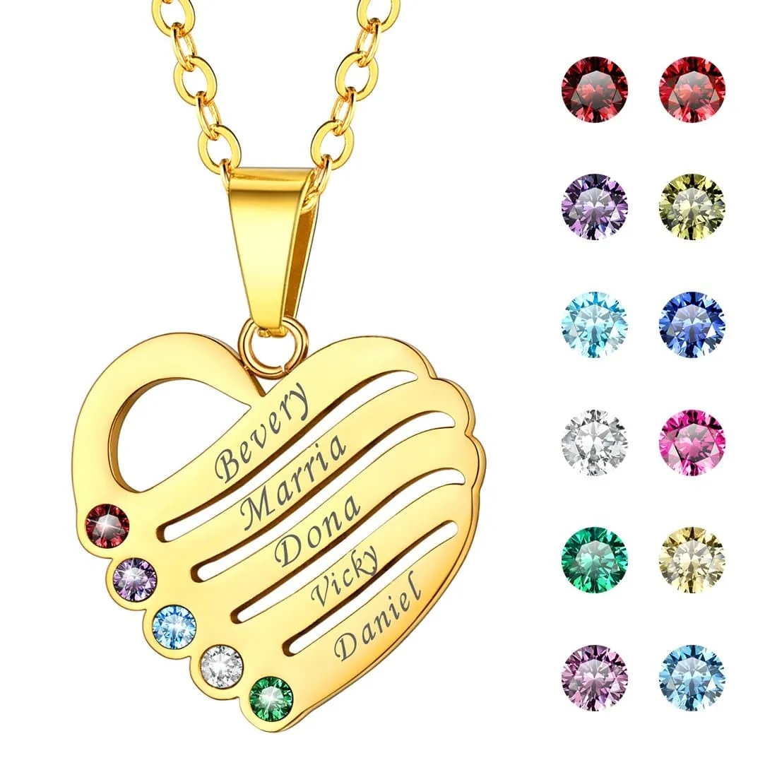 U7 Jewelry Personalized Engrave Name Necklace Heart Shape Pendant Necklace with Birthstone