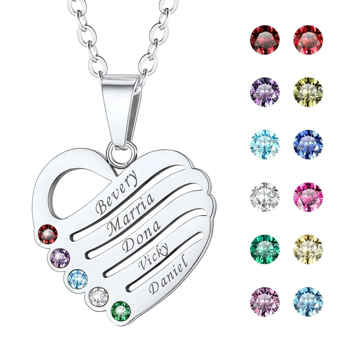 U7 Jewelry Personalized Engrave Name Necklace Heart Shape Pendant Necklace with Birthstone