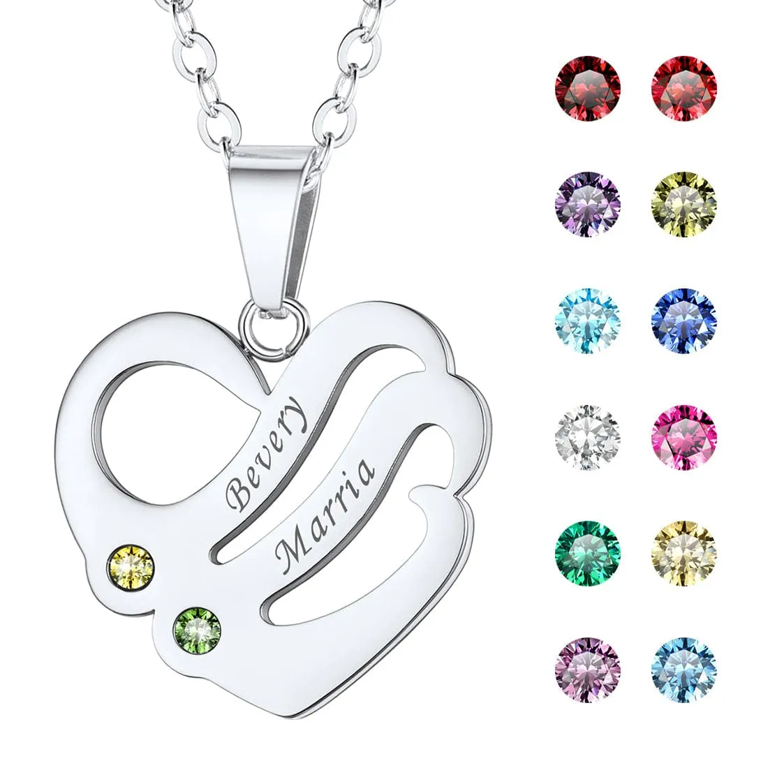 U7 Jewelry Personalized Engrave Name Necklace Heart Shape Pendant Necklace with Birthstone