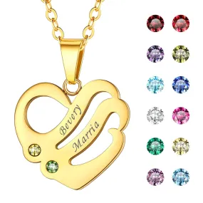 U7 Jewelry Personalized Engrave Name Necklace Heart Shape Pendant Necklace with Birthstone