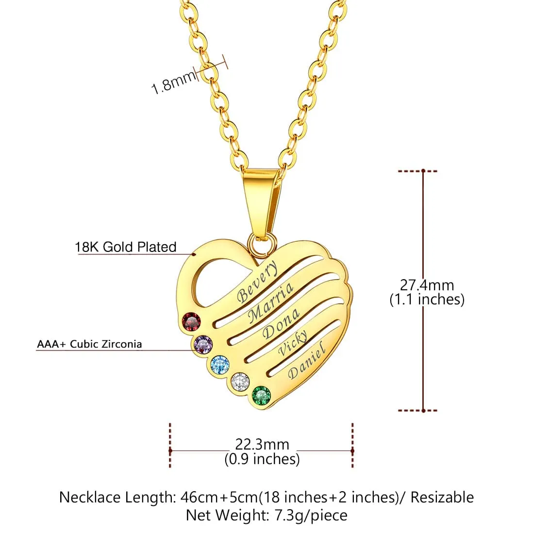 U7 Jewelry Personalized Engrave Name Necklace Heart Shape Pendant Necklace with Birthstone