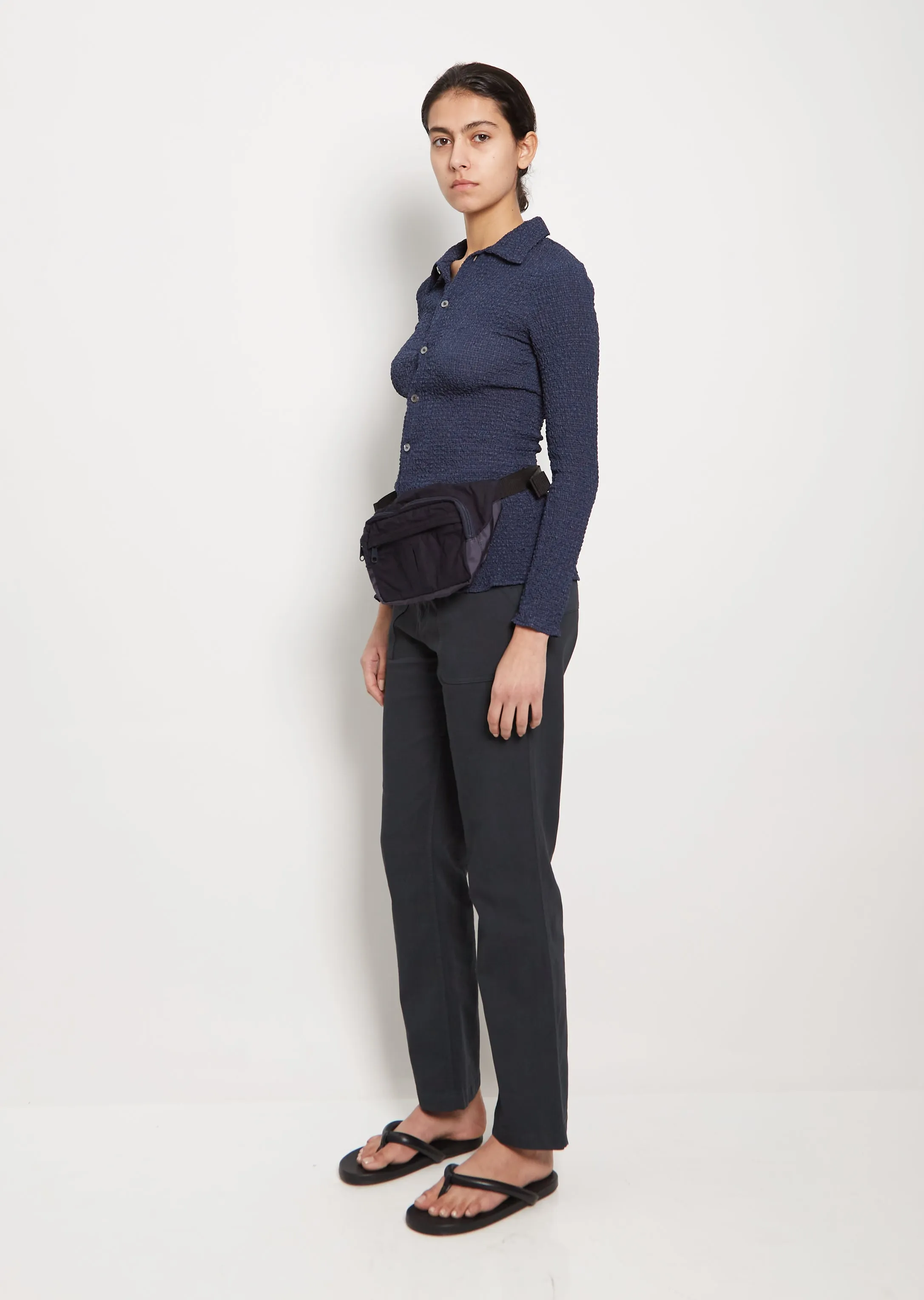 Unisex Indigo Nylon Satin Belt Bag